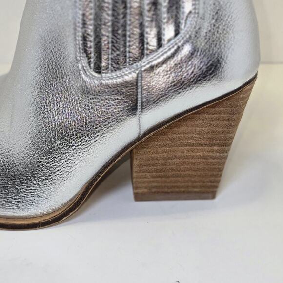 Chinese Laundry Metallic Silver Block Heel Western Boots Festival Disco Glam 10 - Picture 6 of 15